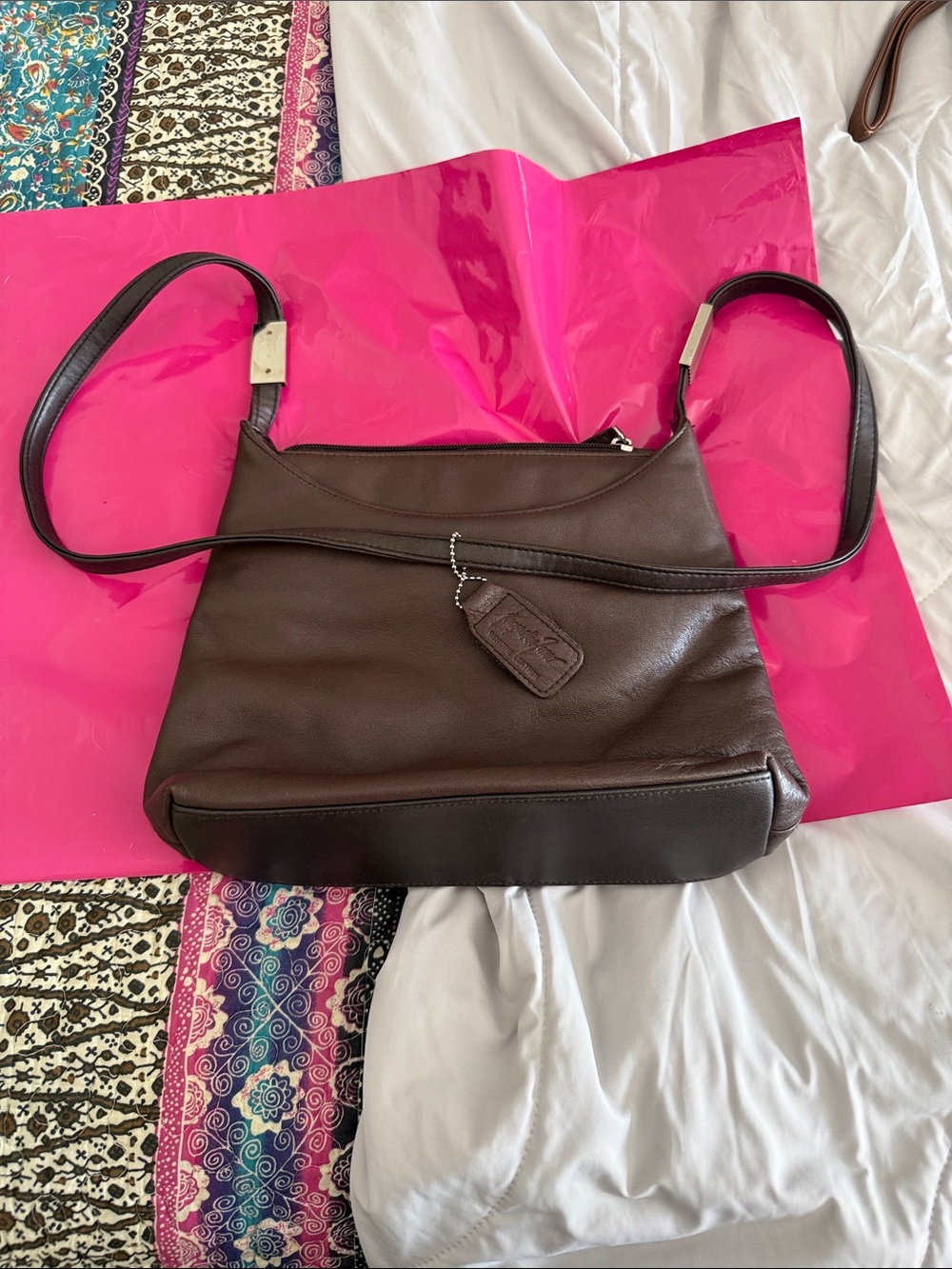 Jacqueline Ferrar Chocolate Brown Leather Shoulder Bag with Tag
